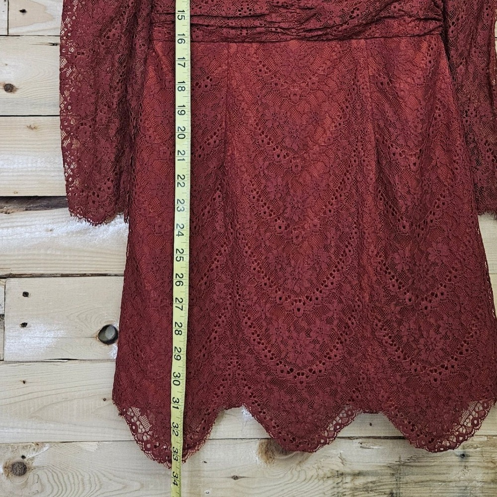 Saylor Celia Russet Lace Mock Neck Mini Dress Long Sleeve Puff Shoulder XS - Picture 10 of 10